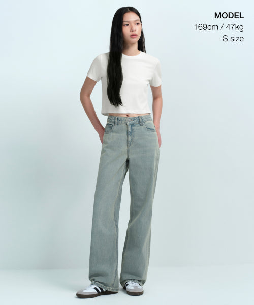 MUSINSA STANDARD WOMAN MUSINSA STANDARD WOMAN Crew Neck Crop T-Shirt Cream