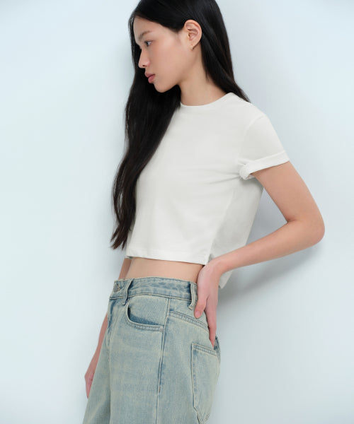 MUSINSA STANDARD WOMAN MUSINSA STANDARD WOMAN Crew Neck Crop T-Shirt Cream