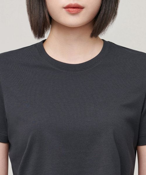MUSINSA STANDARD WOMAN MUSINSA STANDARD WOMAN Crew Neck Crop T-Shirt (Dark Gray)