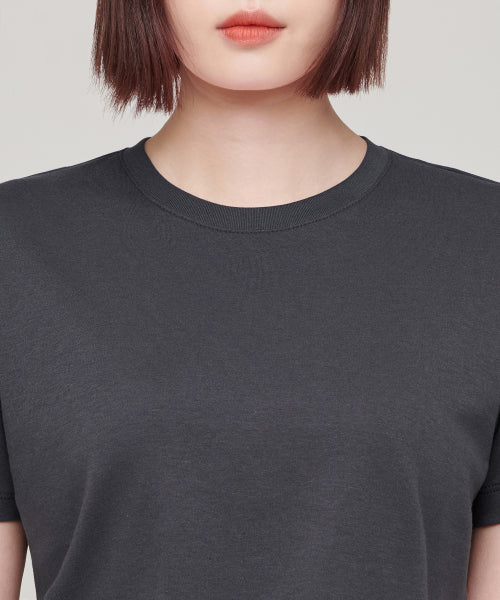 MUSINSA STANDARD WOMAN MUSINSA STANDARD WOMAN Crew Neck Crop T-Shirt (Dark Gray)