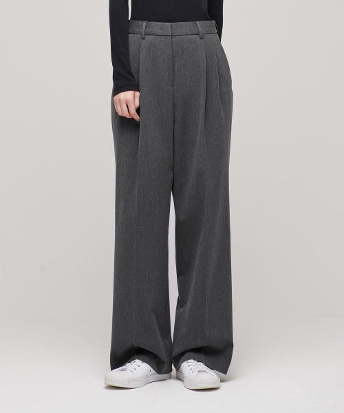 MUSINSA STANDARD WOMAN MUSINSA STANDARD WOMAN Slacks High Waist Wide [Medium Gray]