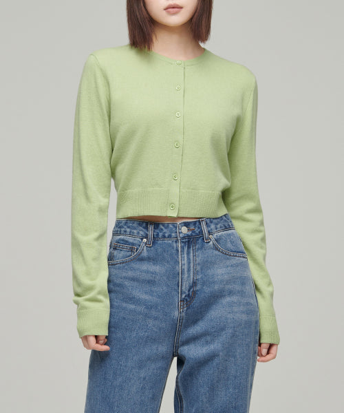 MUSINSA STANDARD WOMAN MUSINSA STANDARD WOMAN Cardigan Round Neck Crop (Pale Green)