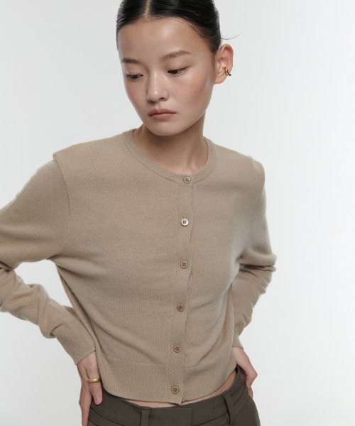 MUSINSA STANDARD WOMAN MUSINSA STANDARD WOMAN Cardigan Round Neck Crop Beige
