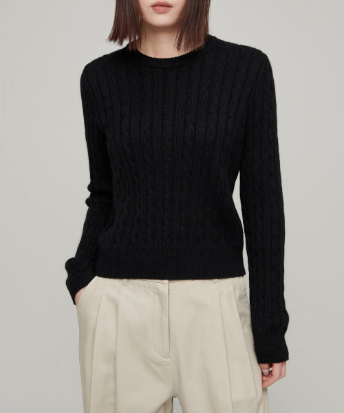 MUSINSA STANDARD WOMAN MUSINSA STANDARD WOMAN Women's Angora Blend Cable Crew Neck Knit [Black]