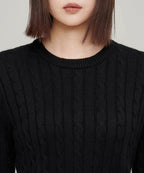 MUSINSA STANDARD WOMAN MUSINSA STANDARD WOMAN Women's Angora Blend Cable Crew Neck Knit [Black]