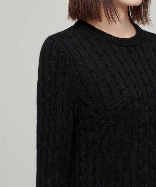 MUSINSA STANDARD WOMAN MUSINSA STANDARD WOMAN Women's Angora Blend Cable Crew Neck Knit [Black]