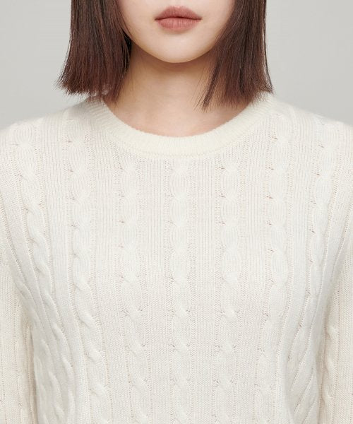 MUSINSA STANDARD WOMAN MUSINSA STANDARD WOMAN Women's Angora Blend Cable Crew Neck Knit [Ivory]