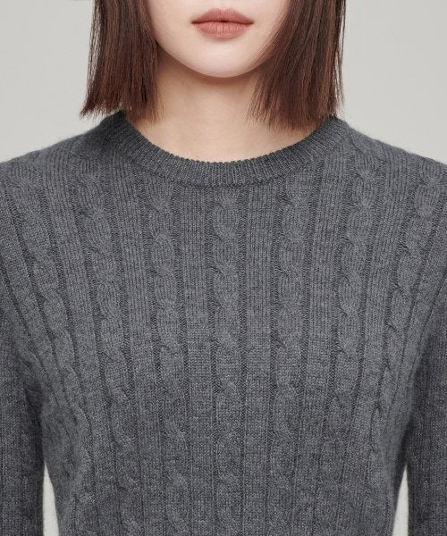 MUSINSA STANDARD WOMAN MUSINSA STANDARD WOMAN Women's Angora Blend Cable Crew Neck Knit [Medium Gray]