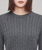 MUSINSA STANDARD WOMAN MUSINSA STANDARD WOMAN Women's Angora Blend Cable Crew Neck Knit [Medium Gray]