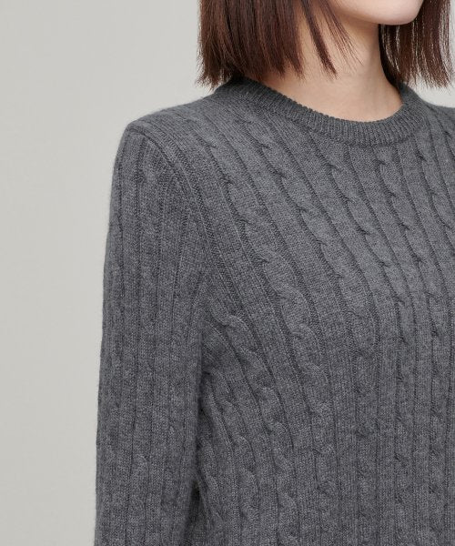 MUSINSA STANDARD WOMAN MUSINSA STANDARD WOMAN Women's Angora Blend Cable Crew Neck Knit [Medium Gray]