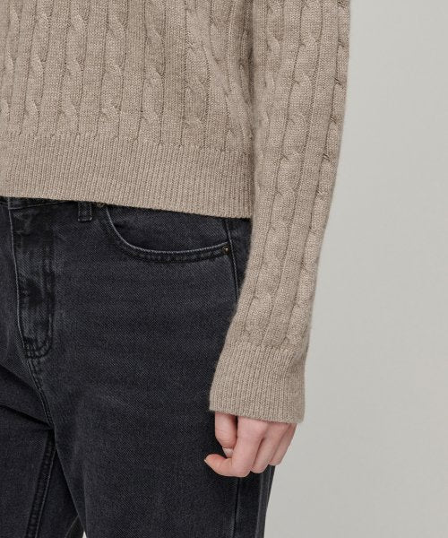 MUSINSA STANDARD WOMAN MUSINSA STANDARD WOMAN Women's Angora Blend Cable Crew Neck Knit Heather Beige