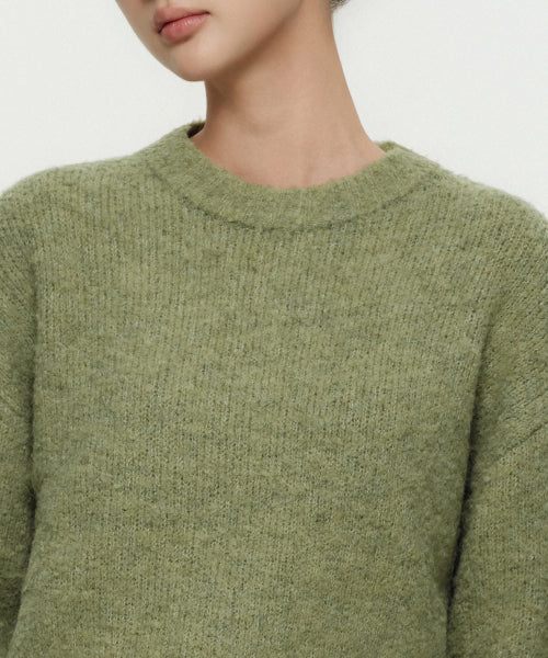 MUSINSA STANDARD WOMAN MUSINSA STANDARD WOMAN Women's Bookle Relaxed Crew Neck Knit [Light Moss]
