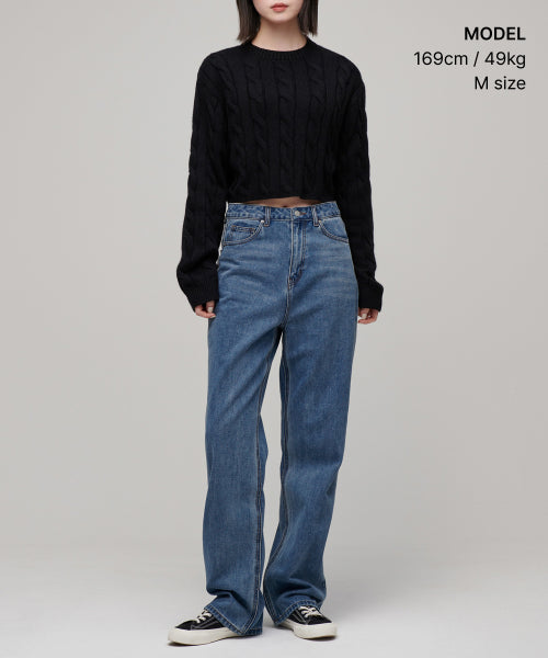 MUSINSA STANDARD WOMAN MUSINSA STANDARD WOMAN Women's Angora Blend Cable Crop Knit Black