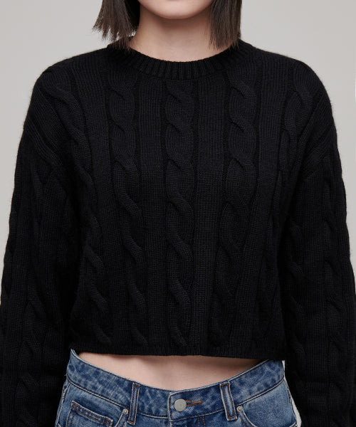 MUSINSA STANDARD WOMAN MUSINSA STANDARD WOMAN Women's Angora Blend Cable Crop Knit Black