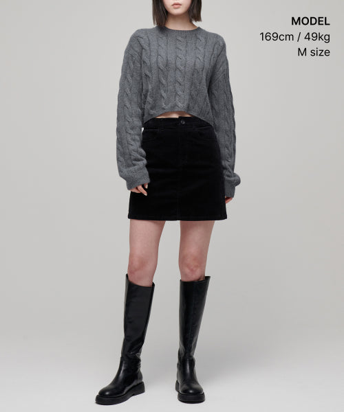 MUSINSA STANDARD WOMAN MUSINSA STANDARD WOMAN Women's Angora Blend Cable Crop Knit [Medium Gray]