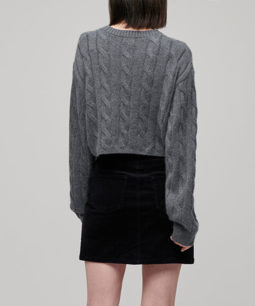 MUSINSA STANDARD WOMAN MUSINSA STANDARD WOMAN Women's Angora Blend Cable Crop Knit [Medium Gray]