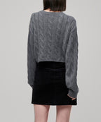 MUSINSA STANDARD WOMAN MUSINSA STANDARD WOMAN Women's Angora Blend Cable Crop Knit [Medium Gray]