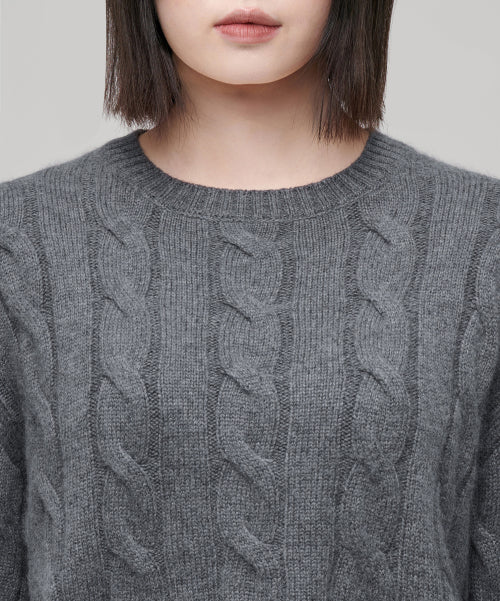 MUSINSA STANDARD WOMAN MUSINSA STANDARD WOMAN Women's Angora Blend Cable Crop Knit [Medium Gray]
