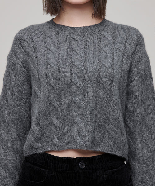 MUSINSA STANDARD WOMAN MUSINSA STANDARD WOMAN Women's Angora Blend Cable Crop Knit [Medium Gray]