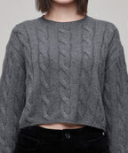 MUSINSA STANDARD WOMAN MUSINSA STANDARD WOMAN Women's Angora Blend Cable Crop Knit [Medium Gray]