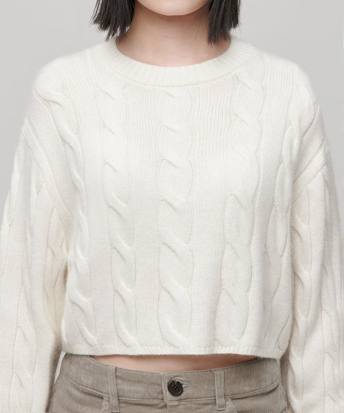 MUSINSA STANDARD WOMAN MUSINSA STANDARD WOMAN Women's Angora Blend Cable Crop Knit [Size]