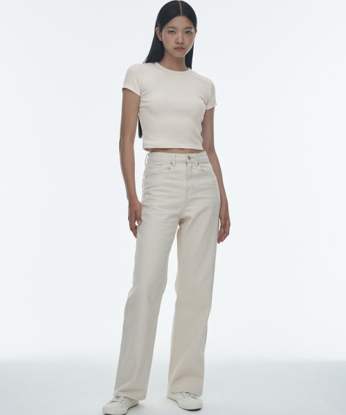 MUSINSA STANDARD WOMAN MUSINSA STANDARD WOMAN Women's Slim Crop Crew Neck T-Shirt [Cream]