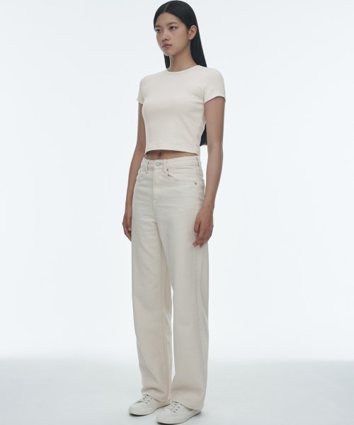 MUSINSA STANDARD WOMAN MUSINSA STANDARD WOMAN Women's Slim Crop Crew Neck T-Shirt [Cream]