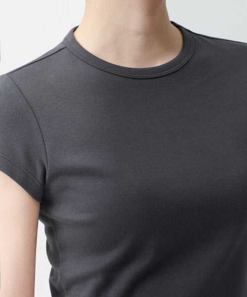 MUSINSA STANDARD WOMAN MUSINSA STANDARD WOMAN Women's Slim Crop Crew Neck T-Shirt (Dark Gray)