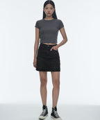 MUSINSA STANDARD WOMAN MUSINSA STANDARD WOMAN Women's Slim Crop Crew Neck T-Shirt (Dark Gray)