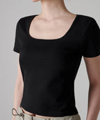 MUSINSA STANDARD WOMAN MUSINSA STANDARD WOMAN T-Shirt Slim Square Neck [Black]