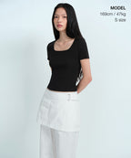 MUSINSA STANDARD WOMAN MUSINSA STANDARD WOMAN T-Shirt Slim Square Neck [Black]