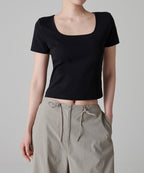 MUSINSA STANDARD WOMAN MUSINSA STANDARD WOMAN T-Shirt Slim Square Neck [Black]