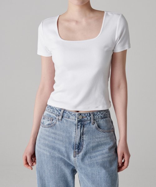 MUSINSA STANDARD WOMAN MUSINSA STANDARD WOMAN Women's Slim Square Neck T-Shirt (White)