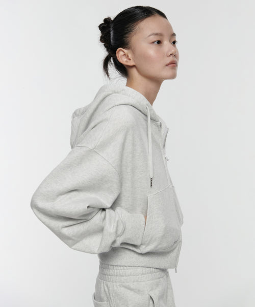 MUSINSA STANDARD WOMAN MUSINSA STANDARD WOMAN Women's Hoodie Crop Zip-up (Melange Light Gray)