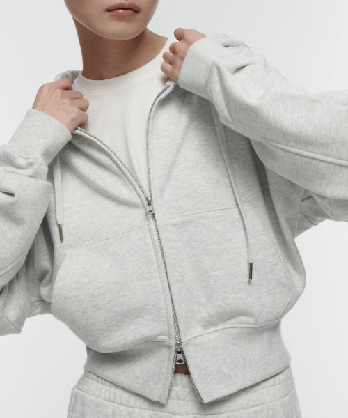 MUSINSA STANDARD WOMAN MUSINSA STANDARD WOMAN Women's Hoodie Crop Zip-up (Melange Light Gray)