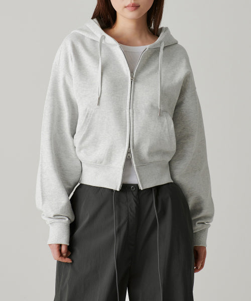 MUSINSA STANDARD WOMAN MUSINSA STANDARD WOMAN Women's Hoodie Crop Zip-up (Melange Light Gray)