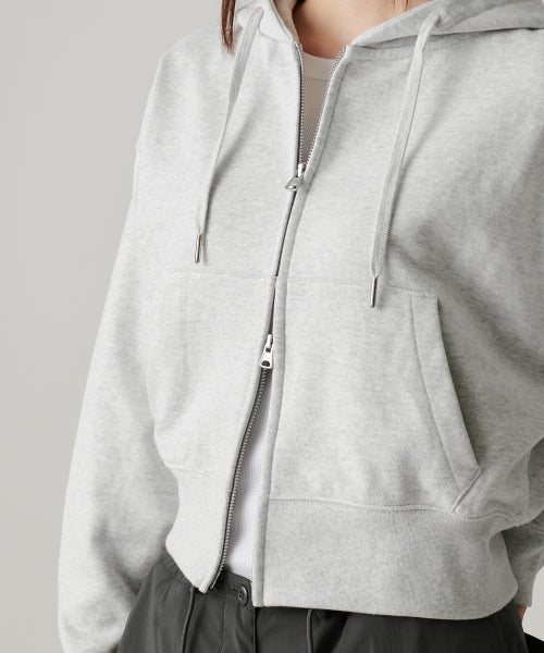 MUSINSA STANDARD WOMAN MUSINSA STANDARD WOMAN Women's Hoodie Crop Zip-up (Melange Light Gray)