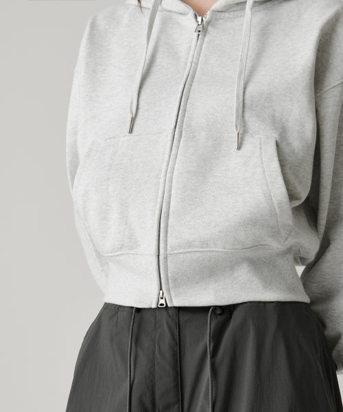 MUSINSA STANDARD WOMAN MUSINSA STANDARD WOMAN Women's Hoodie Crop Zip-up (Melange Light Gray)