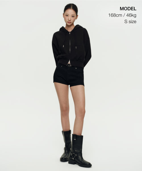 MUSINSA STANDARD WOMAN MUSINSA STANDARD WOMAN Women's Hoodie Crop Zip-up [Black]