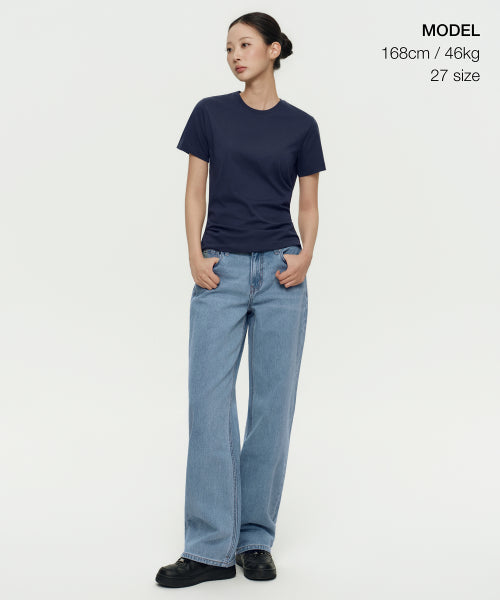 MUSINSA STANDARD WOMAN MUSINSA STANDARD WOMAN Denim Low Rise Wide Pants [Light Indigo]