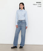 MUSINSA STANDARD WOMAN MUSINSA STANDARD WOMAN Slim Fit Crop Shirt (Sky Blue)