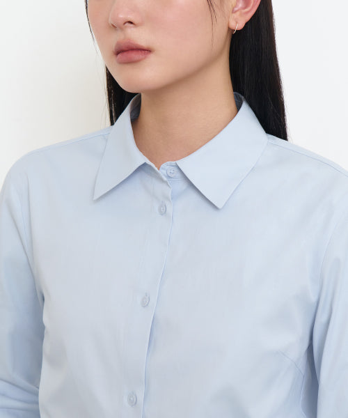 MUSINSA STANDARD WOMAN MUSINSA STANDARD WOMAN Slim Fit Crop Shirt (Sky Blue)