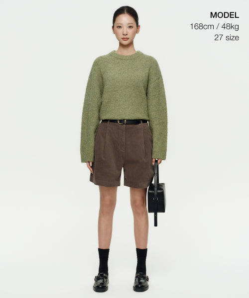 MUSINSA STANDARD WOMAN MUSINSA STANDARD WOMAN Women's One Tuck Wide Corduroy Shorts [Khaki Brown]