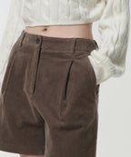 MUSINSA STANDARD WOMAN MUSINSA STANDARD WOMAN Women's One Tuck Wide Corduroy Shorts [Khaki Brown]