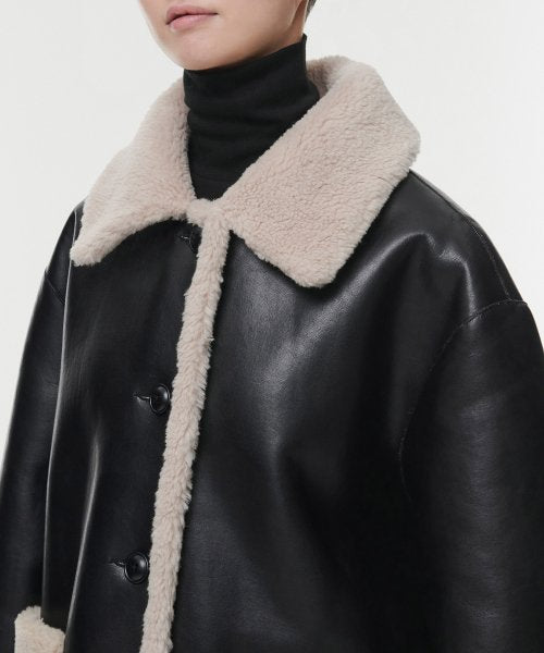MUSINSA STANDARD WOMAN MUSINSA STANDARD WOMAN Women's Reversible Synthetic Leather Shearling Half Coat [Black]