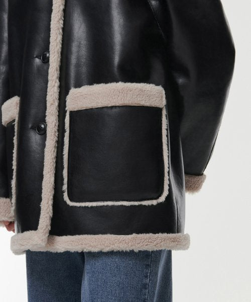 MUSINSA STANDARD WOMAN MUSINSA STANDARD WOMAN Women's Reversible Synthetic Leather Shearling Half Coat [Black]