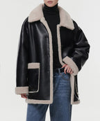 MUSINSA STANDARD WOMAN MUSINSA STANDARD WOMAN Women's Reversible Synthetic Leather Shearling Half Coat [Black]