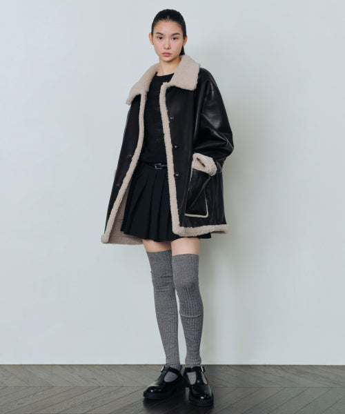 MUSINSA STANDARD WOMAN MUSINSA STANDARD WOMAN Women's Reversible Synthetic Leather Shearling Half Coat [Black]