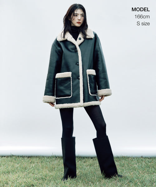 MUSINSA STANDARD WOMAN MUSINSA STANDARD WOMAN Women's Reversible Synthetic Leather Shearling Half Coat [Black]