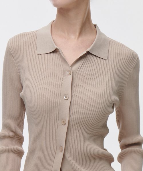 MUSINSA STANDARD WOMAN MUSINSA STANDARD WOMAN Women's Ribbed Slim Collared Cardigan (Light Beige)